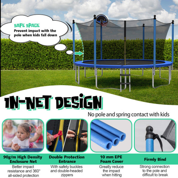 12 14 15 16 Feet Outdoor Recreational Trampoline With Ladder And Enclosure Net 16 Ft Tw10069 By Cw