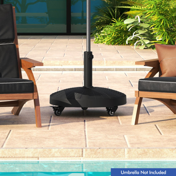 50 Lbs Patio Wicker Style Resin Umbrella Base Stand Heavy Duty With Wheels Op70852 By Cw
