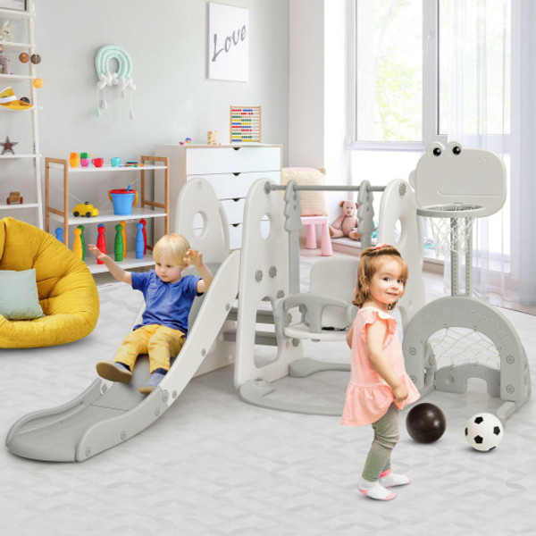 6 In 1 Toddler Slide And Swing Set With Ball Games White Ty327935Wh By Cw