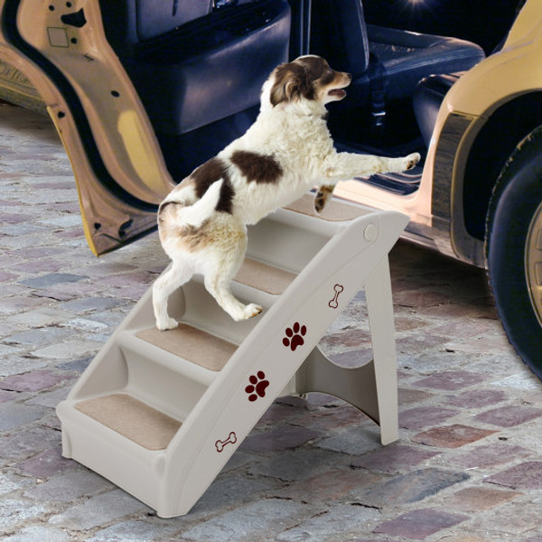 Collapsible Plastic Pet Stairs 4 Step Ladder For Small Dog And Cats Gray Ps7473Gr By Cw
