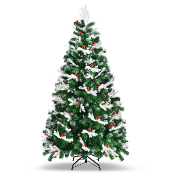 Unlit Snowy Hinged Christmas Tree With Mixed Tips And Red Berries 6 Cm23735 By Cw