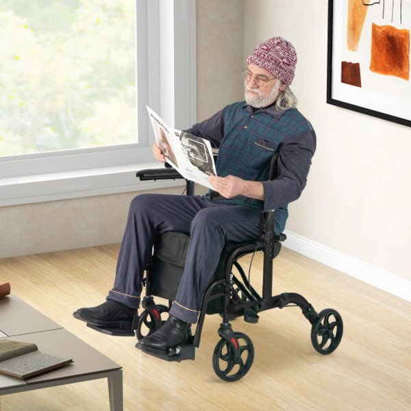 Folding Rollator Walker With Seat And Wheels Supports Up To 300 Lbs Black Jh10013Bk By Cw