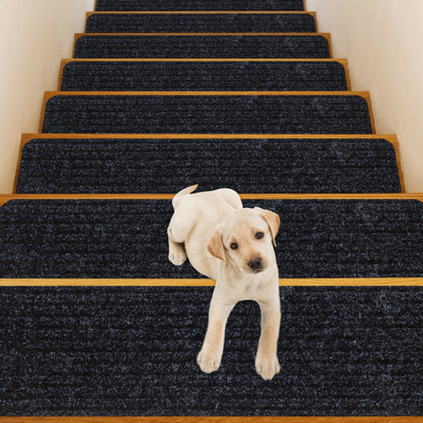 15 Pieces 30 X 8 Inch Slip Resistant Soft Stair Treads Carpet Black Hz10042Dk By Cw