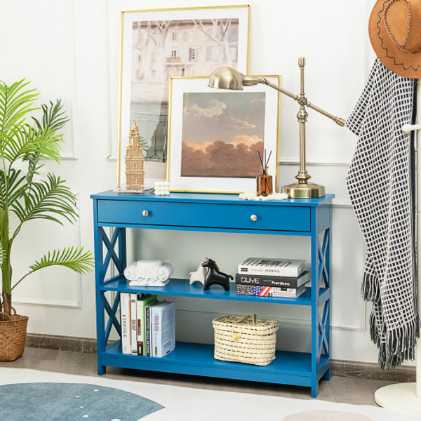 Console Table 3 Tier With Drawer And Storage Shelves Blue Hw66090Ny By Cw