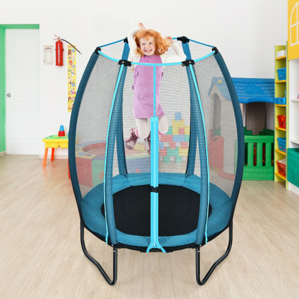 4 Feet Kids Trampoline Recreational Bounce Jumper With Enclosure Net Blue Tw10035Bl By Cw