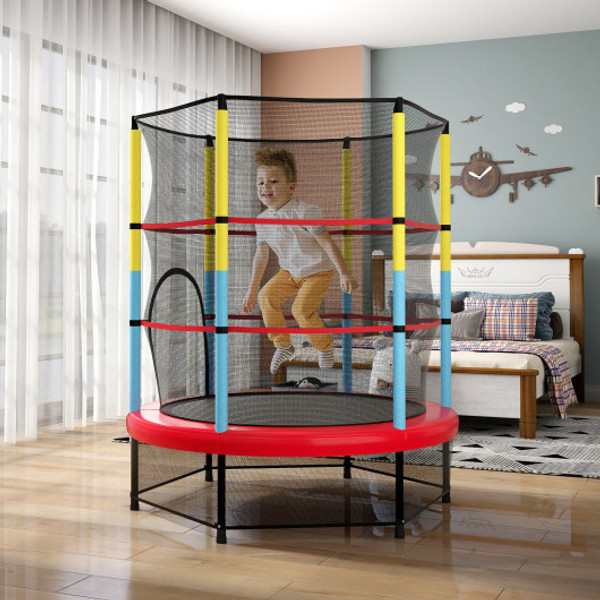 55 Inch Mini Trampoline For Kids With Safety Enclosure Net For Indoor Outdoor Tw10036 By Cw