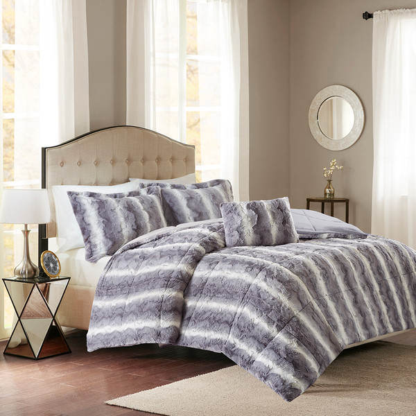 Madison Park Zuri Faux Fur Comforter Set Full Queen Mp10 3076 By Olliix