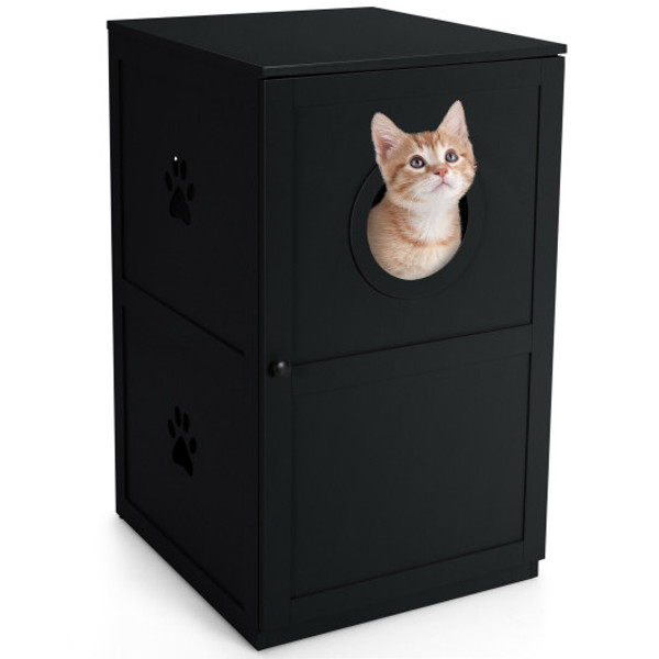 2 Tier Litter Hidden Cat House With Anti Toppling Device Black Pv10001Dk By Cw
