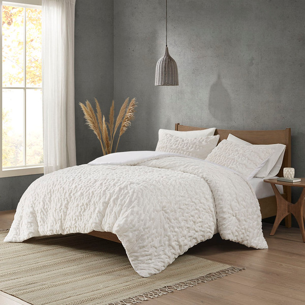 Olliix Blair Ruched Fur Down Alternative Comforter Set King Cal King Mp10 8083