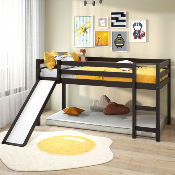 Twin Size Low Sturdy Loft Bed With Slide Wood Dark Brown Hw64315Es By Cw