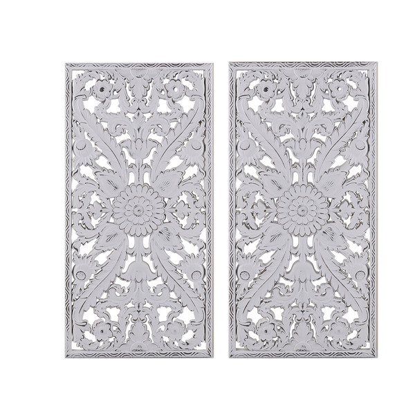 Madison Park Botanical Wood Panel Carved Wall Panel 2 Piece Set Mp95B 0230 By Olliix
