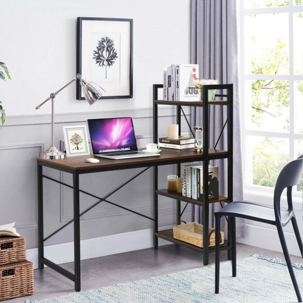 47 5 Inch Writing Study Computer Desk With 4 Tier Shelves Tan Hw62863Tn By Cw