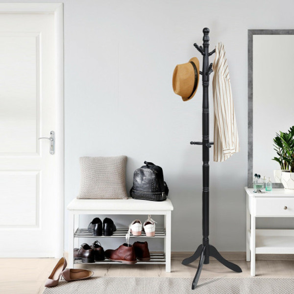 Entryway Height Adjustable Coat Stand With 9 Hooks Black Hw65614Bk By Cw
