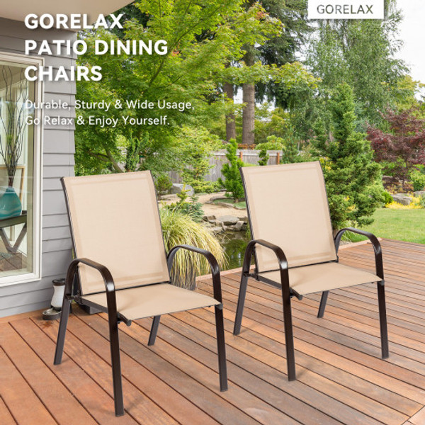 2 Pcs Patio Chairs Outdoor Dining Chair With Armrest Beige Hw63630Cf 2 By Cw