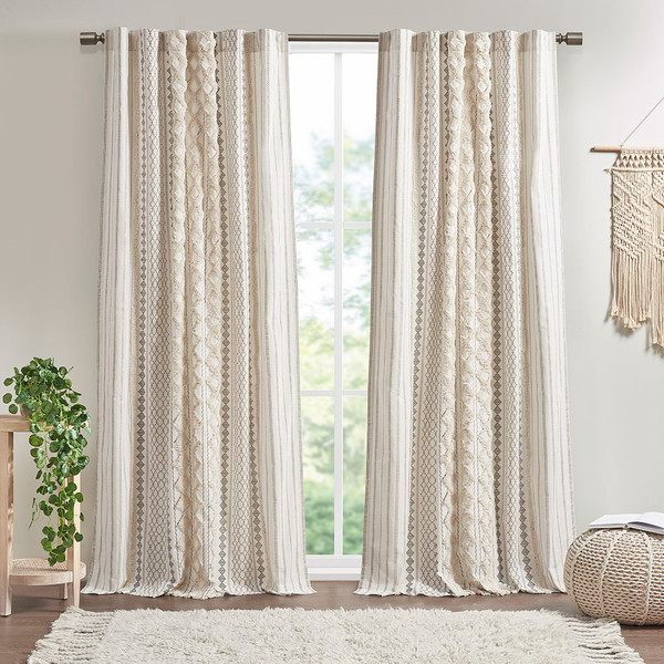 Olliix Imani Cotton Printed Window Panel With Chenille Stripe And Lining Ii40 1180