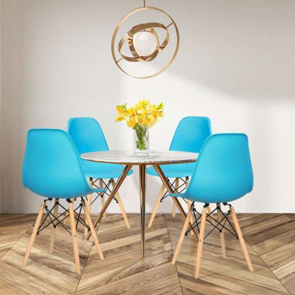 4 Pieces Modern Armless Dining Chair Set With Wood Legs Blue Hw65771Bl 4 By Cw