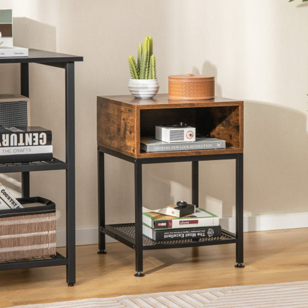 Industrial Nightstand End Side Table With Mesh Shelf Hw65663 By Cw