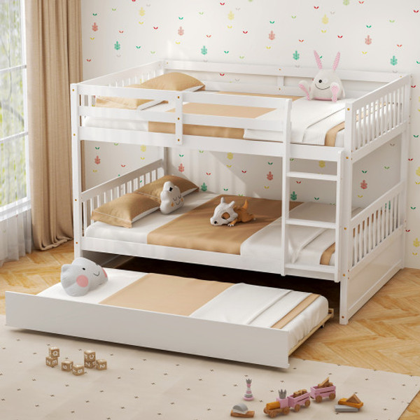 Full Over Full Bunk Bed Platform Wood Bed With Ladder White Hw65358Wh By Cw