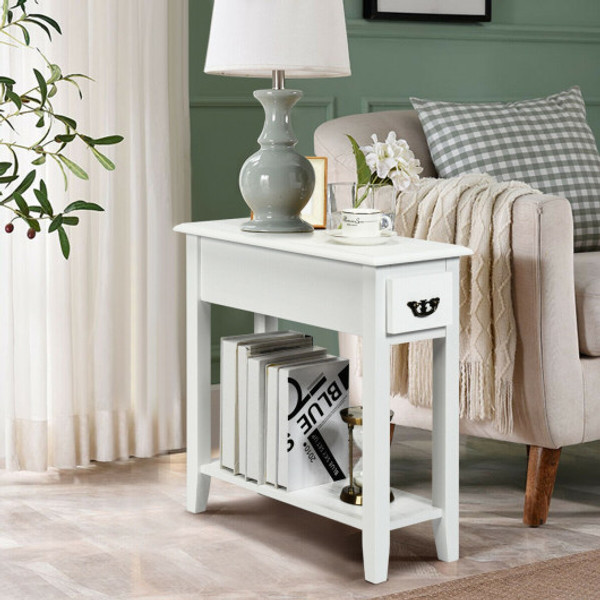 2 Tier End Bedside Sofa Side Table Narrow Nightstand White Hw63091Wh By Cw