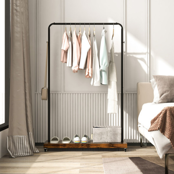 Rolling Garment Rack With Hanging Hooks And Bottom Storage Shelf Hw65710 By Cw