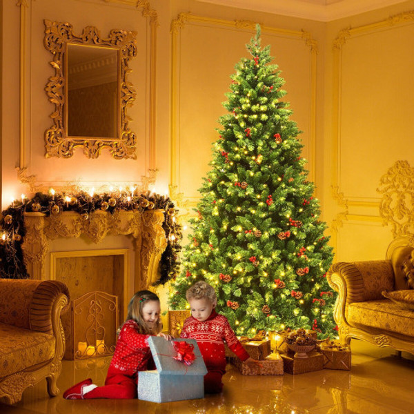7 5 Feet Pre Lit Hinged Christmas Tree With 550 Led Lights And Sturdy Metal Stand Cm22852Us By Cw