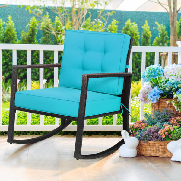 Patio Rattan Rocker Outdoor Glider Rocking Chair Cushion Lawn Turquoise Hw66722Tu By Cw