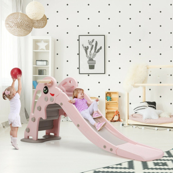 3 In 1 Kids Climber Slide Play Set With Basketball Hoop And Ball Pink Ty327763Pi By Cw