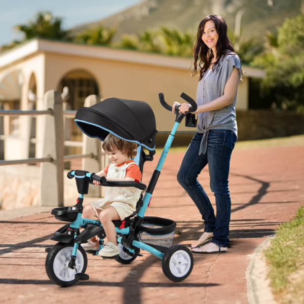7 In 1 Detachable Baby Stroller With Canopy And Safety Harness Blue Bc10124Bl By Cw