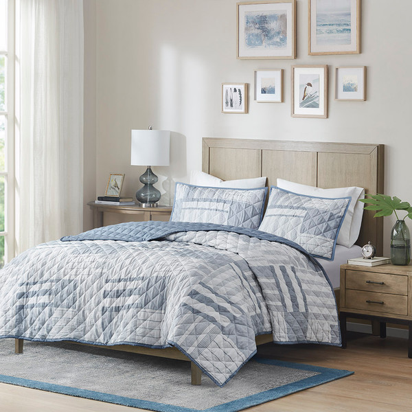 Olliix Graham 3 Piece Jacquard Patchwork Quilt Set King Cal King Mp13 8191