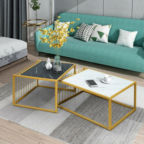 Set Of 2 Modern Stackable 31 5 Inch Side Table With Waterproof Faux Marble Tabletop Hw65955 By Cw