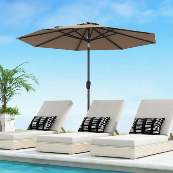 9 Ft Outdoor Market Patio Table Umbrella Push Button Tilt Crank Lift Tan Op70751Cf By Cw