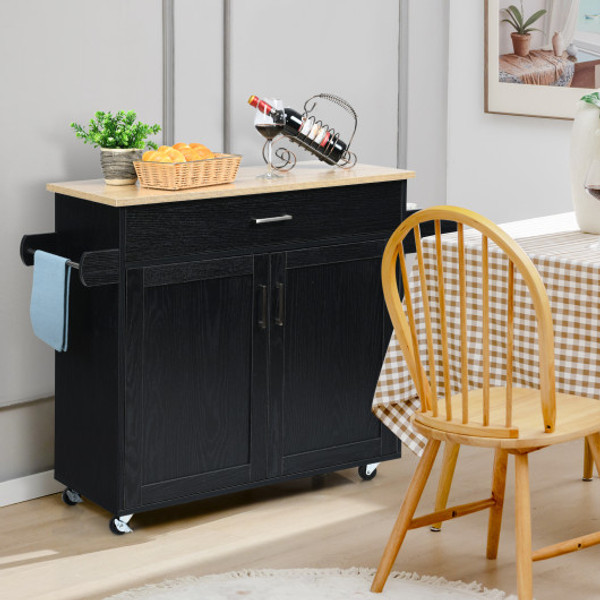 Rolling Kitchen Island Cart With Towel And Spice Rack Black Kc51983Bk By Cw