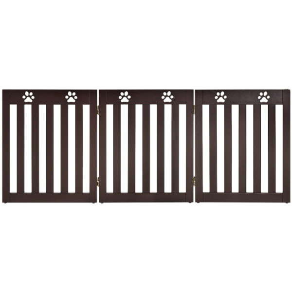 24 Inch Folding Wooden Freestanding Dog Gate With 360 Flexible Hinge For Pet Dark Brown Ps7400Bn By Cw