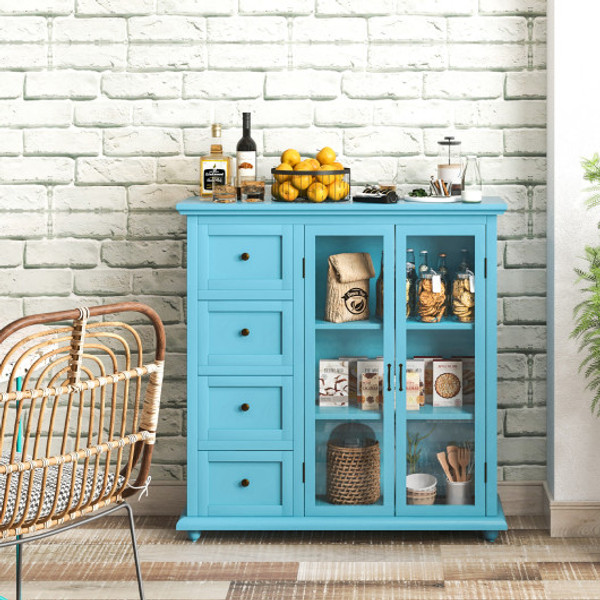 Buffet Sideboard Table Kitchen Storage Cabinet With Drawers And Doors Blue Jv10617Bl By Cw