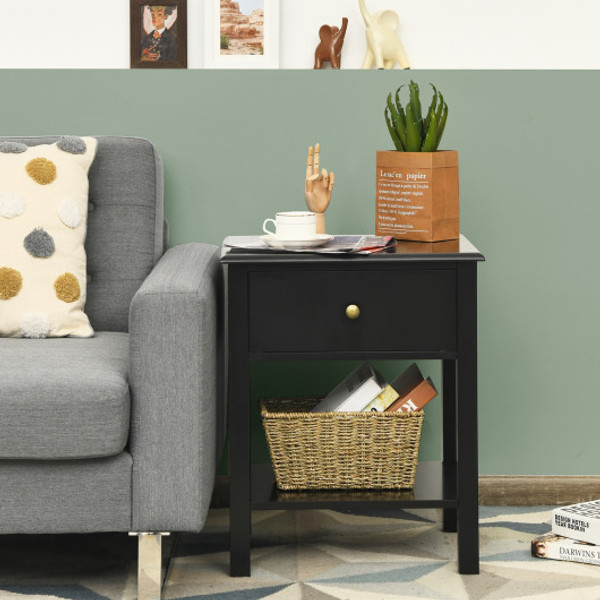 Nightstand End Table With Drawer And Shelf Black Hw53996Bk By Cw