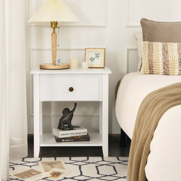 Nightstand With Drawer And Storage Shelf For Bedroom Living Room Wine Hw66561Wh By Cw