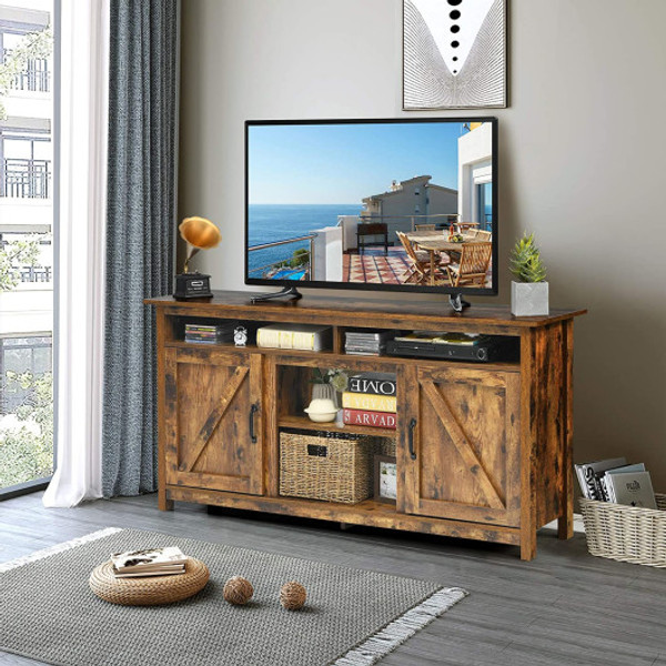 60 Industrial Tv Stand Entertainment Center With Shelve And Cabinet Brown Hw67082Bn By Cw