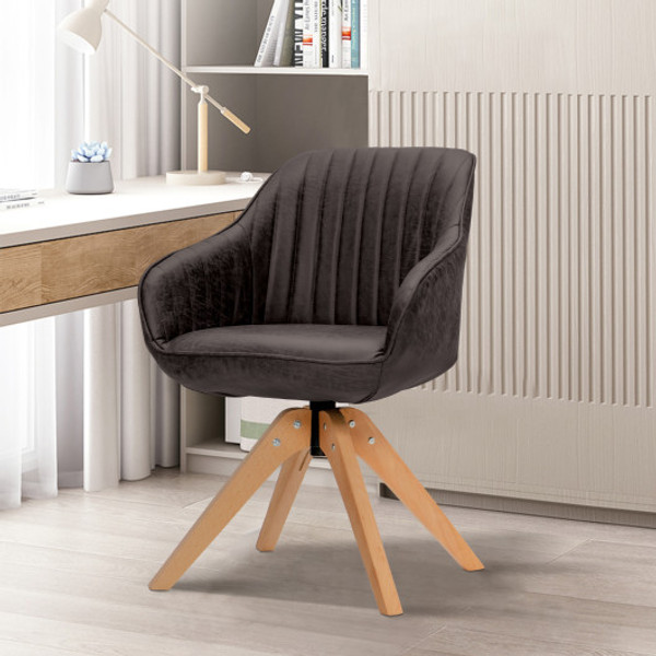 Mid Century Swivel Accent Chair Pu Leather Vanity Study Armchair Dark Brown Cb10401Cf 1 By Cw