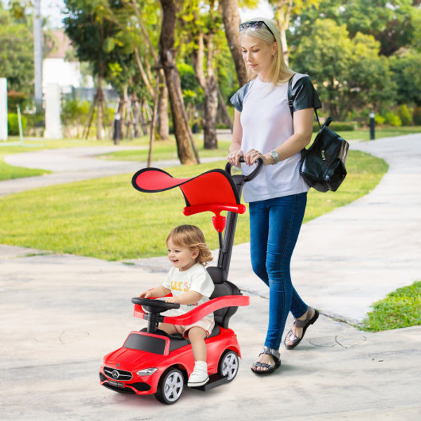 3 In 1 Ride On Push Car Mercedes Benz Licensed Sliding Car With Canopy Red Ty327957Re By Cw