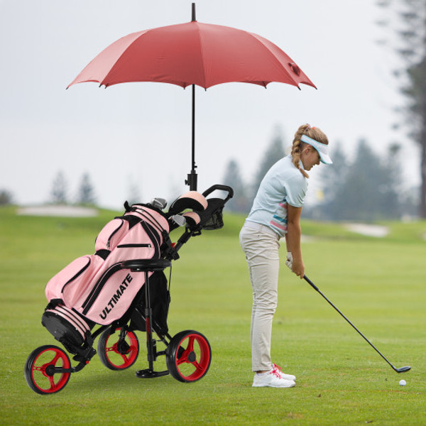 3 Wheels Folding Golf Push Cart With Seat Scoreboard And Adjustable Handle Red Sp37603Re By Cw