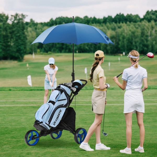 Folding 3 Wheels Golf Push Cart With Bag Scoreboard Adjustable Handle Blue Sp37605Bl By Cw