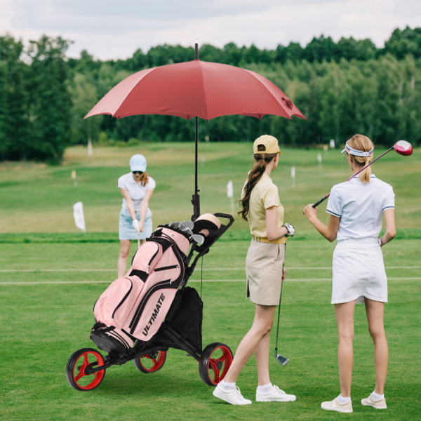 Folding 3 Wheels Golf Push Cart With Bag Scoreboard Adjustable Handle Red Sp37605Re By Cw