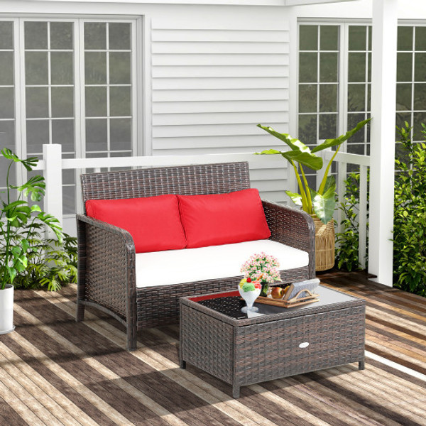 2 Pieces Cushioned Patio Rattan Furniture Set Hw66927 By Cw