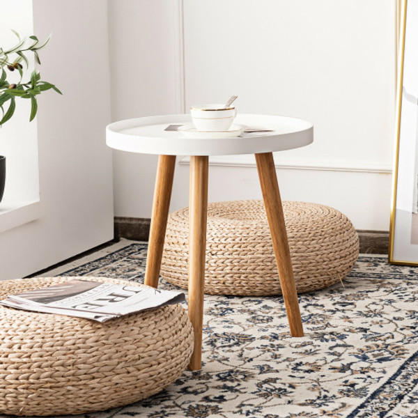 Round Side Sofa Coffee Table With Wooden Tray Hv10400Wh By Cw