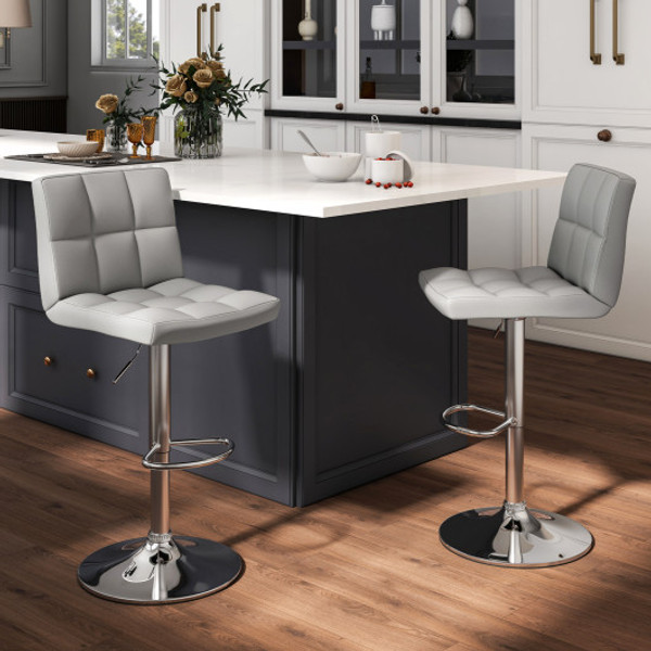 Set Of 2 Square Swivel Adjustable Bar Stools With Back And Footrest Gray Hw66492Gr 2 By Cw
