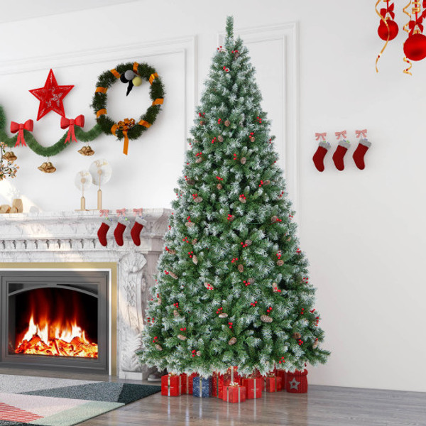 Hinged Christmas Tree With Pvc Branch Tips And Warm White Led Lights 9 Ft Cm24431Us By Cw