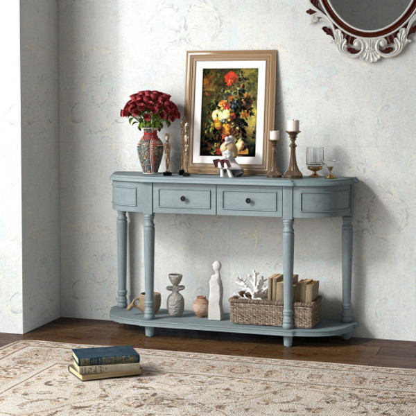 52 Inch Retro Console Table With 2 Drawers And Open Shelf Entryway Sofa Table Blue Jv11262Bl By Cw