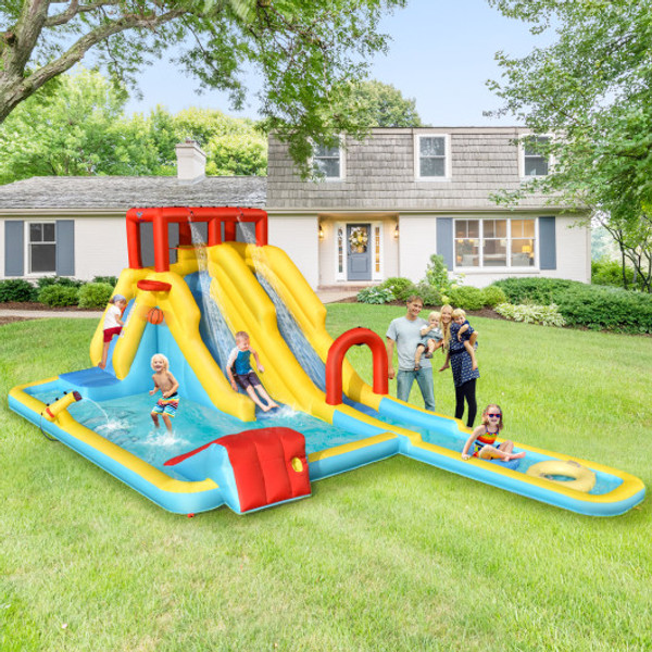 7 In 1 Inflatable Dual Slide Water Park Bounce House With 680W Blower Op70653 Es10151Us By Cw
