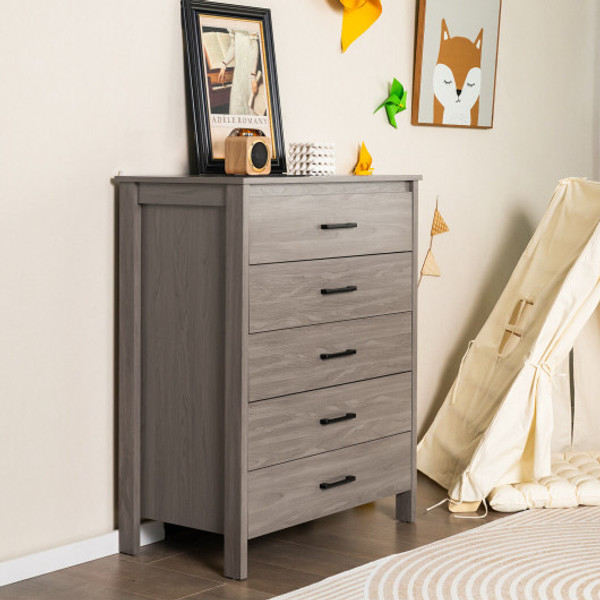 Modern 5 Drawer Multipurpose Chest Dresser With Metal Handles Grey Hv10328Na By Cw