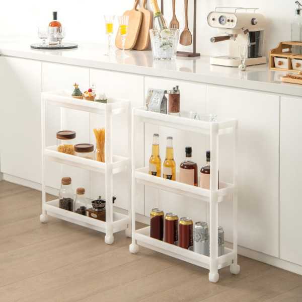2 Pieces 3 Tier Slim Detachable Storage Cart With Drainage Holes And Wheels White Jv10870Wh 2 By Cw